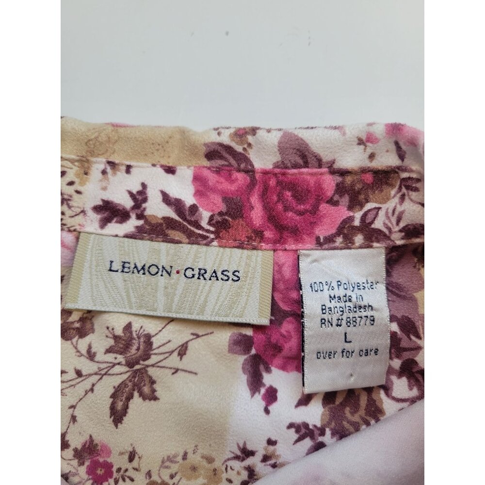 Lemon Grass  lightweight polyester material floral long-sleeve button-down Sz L - Picture 7 of 11